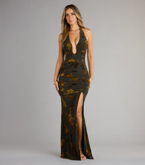 Martha Flocked Floral Velvet Mermaid Formal Dress