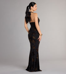 Martha Flocked Floral Velvet Mermaid Formal Dress