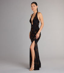 Martha Flocked Floral Velvet Mermaid Formal Dress