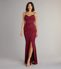 Johanna Cowl Neck Slit Glitter Formal Dress