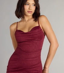 Johanna Cowl Neck Slit Glitter Formal Dress