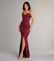 Johanna Cowl Neck Slit Glitter Formal Dress