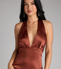 Erika Halter Satin Column Formal Dress