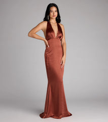 Erika Halter Satin Column Formal Dress