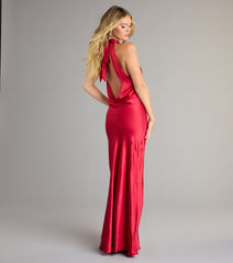 Andie Halter Open Back Slit Satin Formal Dress