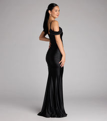 Jelene Cold-Shoulder Mermaid Satin Formal Dress