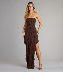 Gabby Formal Mesh Strapless Ruffle Long Dress