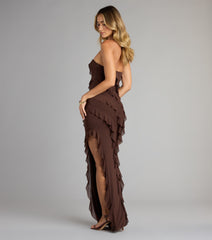 Gabby Formal Mesh Strapless Ruffle Long Dress