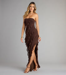 Gabby Formal Mesh Strapless Ruffle Long Dress