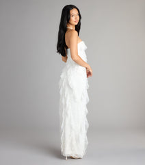 Ellie Ruffled Lace High Slit Formal Dress