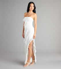 Ellie Ruffled Lace High Slit Formal Dress