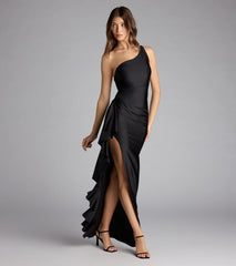 Isabella One-Shoulder Ruffle Slit Formal Dress