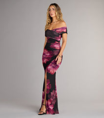Cornelia Off-The-Shoulder Slit Floral Formal Dress