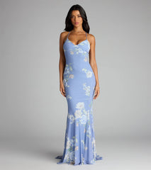 Pascha Strappy Open Back Mermaid Floral Formal Dress
