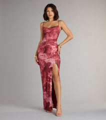 Isa Floral Cowl Neck Slit Formal Dress