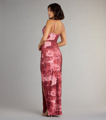 Isa Floral Cowl Neck Slit Formal Dress