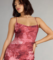 Isa Floral Cowl Neck Slit Formal Dress