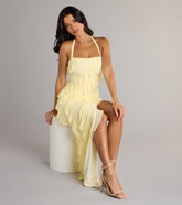 Blake Mesh Halter Slit Ruffle Formal Dress