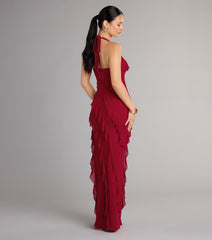 Marley Halter Ruffle Slit Formal Dress