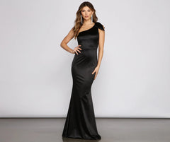 Delana Formal One-Shoulder Satin Dress
