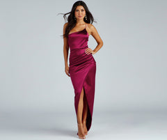 Adrienne Formal One Shoulder Satin Wrap Dress
