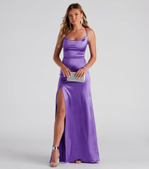 Cassie Sleeveless Satin High Slit Formal Dress