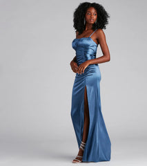 Brooklyn Satin Ruched Formal Dress
