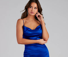 Nala Cowl Neck Satin Dress