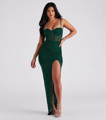 Taylor Corset Rhinestone Mesh Formal Dress
