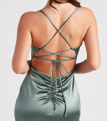 Jennifer Stretch Satin Ruched Formal Dress