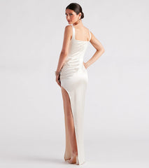 Lia Ruched Satin High Slit Formal Dress