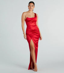 Isla Satin One-Shoulder Wrap Dress