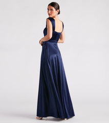 Lisa Satin High Slit A-Line Formal Dress