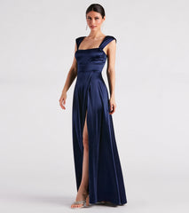 Lisa Satin High Slit A-Line Formal Dress