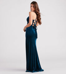 Christina Lace-Up Back Velvet Dress