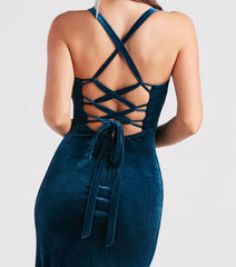 Christina Lace-Up Back Velvet Dress