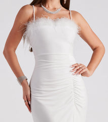 Jaime Feather Trim Velvet Mermaid Dress