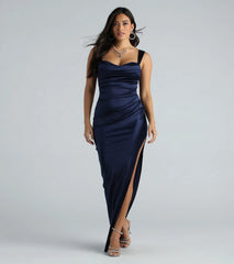 Kirsten Satin Cowl Neck High Slit Formal Dress