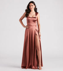 Lisa Satin High Slit A-Line Formal Dress