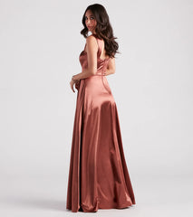 Lisa Satin High Slit A-Line Formal Dress