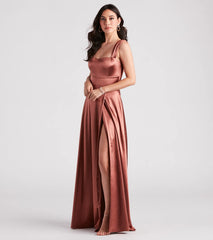 Lisa Satin High Slit A-Line Formal Dress
