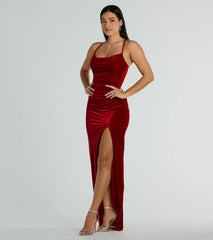 Riley Ruched Velvet Formal Dress
