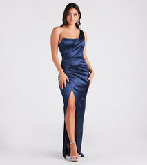 Isla Satin One-Shoulder Wrap Dress