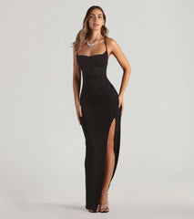 Amirah Formal Glitter Cowl Neck Column Dress