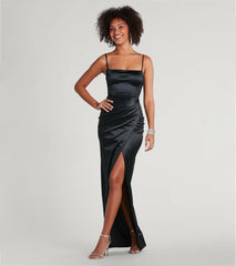 Mayra Formal Satin Slit Long Dress