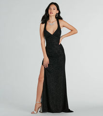 Kat Formal Glitter Lace-Up Column Dress