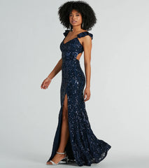 Estella V-Neck Column Long Sequin Formal Dress