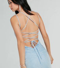Rylie Formal Glitter Lace-Up Column Dress