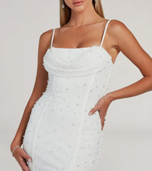 Klara Cowl Neck Faux Pearl Bead Column Dress