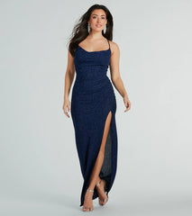 Amirah Formal Glitter Cowl Neck Column Dress